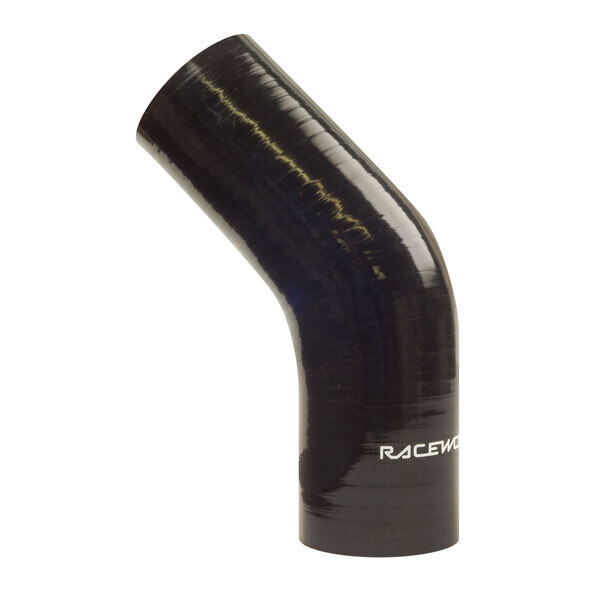 Raceworks 45-Degree Silicone Reducer Hose – 2.0" To 2.25" (51mm-57mm) – Gloss Black (SHE-045-200225BK)