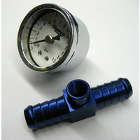 1/2" Billet Alloy Inline Fuel Pressure Gauge Adaptor Fitting & 15psi Gauge