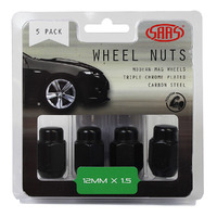 SAAS Wheel Nuts Acorn Taper 12 X 1.50 Black 35mm 5Pk 235265BC