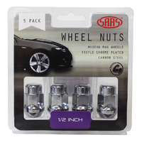 SAAS Wheel Nuts Acorn Bulge 1/2" Chrome 35mm 5Pk 335315
