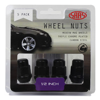 SAAS Wheel Nuts Acorn Bulge 1/2" Black 35mm 5Pk 335315BC