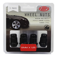 SAAS Wheel Nuts Acorn Bulge 12 x 1.25 Black 35mm 5Pk 335355BC