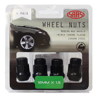 SAAS Wheel Nuts Acorn Bulge 12 x 1.50 Black 35mm 5Pk 335365BC