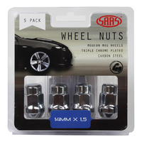 SAAS Wheel Nuts Acorn Bulge 14 x 1.50 Chrome 35mm 5Pk 335395