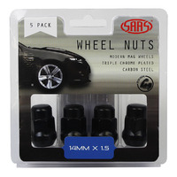 SAAS Wheel Nuts Acorn Bulge 14 x 1.50 Black 35mm 5Pk 335395BC