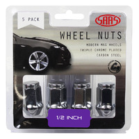SAAS Wheel Nuts Flat Head Bulge 1/2" Chr 35mm 5Pk 435915
