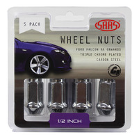 SAAS Wheel Nuts Flat Head Bulge 1/2" Chrome 40mm 5Pk 440915