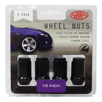 SAAS Wheel Nuts Flat Head Bulge 1/2" Black 40mm 5Pk 440915BC