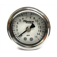 Speco fuel pressure gauge liquid filled 0-15psi 1-1/2" chrome white face 512-16