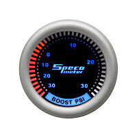 Speco Plasma Series Boost Gauge 2" Vacuum 0-30psi black dial silver bezel 530-02
