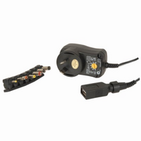 12VDC Plugpack Voltage Adapter with USB Outlet 3-12 volt DC 7 output plugs