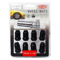 SAAS Wheel Nuts S/D 6 Spline 12 x 1.25 Inc Key Black 10Pk 6330510BC