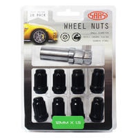 SAAS Wheel Nuts S/D 6 Spline 12 x 1.50 Inc Key Black 10Pk 6330610BC