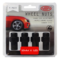 SAAS Wheel Nuts Mag 12 x 1.25 Black 43mm 5Pk 743455BC