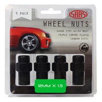 SAAS Wheel Nuts Mag 12 x 1.50 Black 43mm 5Pk 743465BC