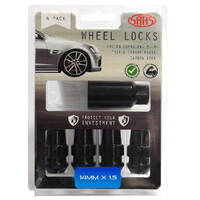 SAAS Wheel Stud Lock Nuts Splined Acorn Bulge 44mm 14mm x 1.50 Black Pk 4 924429BC