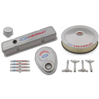 ACDelco Chevrolet METALLIC GRAY DRESS-UP KIT. BLUE BOWTIE RED LETTERING. V/C A/C T/C COVER H/D B/CAP P/N 141-365