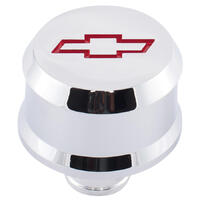 ACDelco Valve Cover Breather Slant Edge Aluminium Push-in Round Chrome Red Bowtie Emblem 2.500 in. Diameter 1.220 in. Hole Size Each