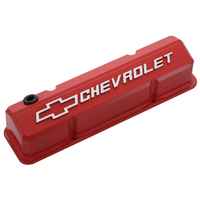 ACDelco Valve Covers Slant Edge Tall Perimeter Bolt Cast Aluminium Red Chevrolet Logo Chevrolet Small Block Pair
