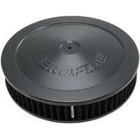 Aeroflow Black Air Filter Assembly - 11" x 2-1/8", 5-1/8" neck, Flat Base with black washable cotton element