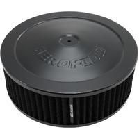 Aeroflow Black Air Filter Assembly - 11" x 3-1/2", 5-1/8" neck, Flat Base with black washable cotton element