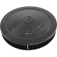 Aeroflow Black Air Filter Assembly - 14" x 2-1/8", 5-1/8" neck,Flat Base with black washable cotton element