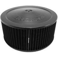 Aeroflow 14" x 6" Steel Top Air Filter Assembly, Black - 1-1/8" Drop Base. Washable Cotton Element. Fits 5-1/8" Neck