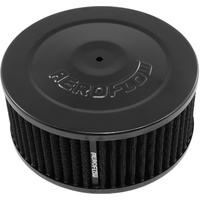 Aeroflow Black Air Filter Assembly - 7" x 3", 5-1/8" neck, Flat Base with black washable cotton element