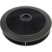 Aeroflow 14" x 2-1/8" Full Flow Air Filter Assembly,Black - 1-1/8" Drop Base. Washable Cotton Element. Fits 5-1/8" Neck