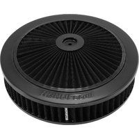 Aeroflow Black Full Flow Air Filter Assembly - 11" x 2-1/8", 5-1/8" neck, Flat Base with black washable cotton element