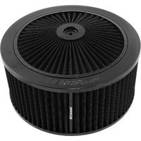Aeroflow Black Full Flow Air Filter Assembly - 11" x 5", 5-1/8" neck, Flat Base with black washable cotton element