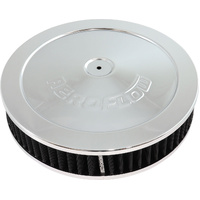 Aeroflow Chrome Air Filter Assembly - 11" x 2-1/8", 5-1/8" neck, Flat Base with black washable cotton element