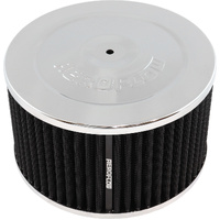 Aeroflow Chrome Air Filter Assembly - 7" x 4", 5-1/8" neck, Flat Base with black washable cotton element