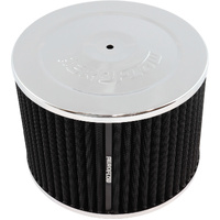 Aeroflow Chrome Air Filter Assembly - 7" x 5", 5-1/8" neck, Flat Base with black washable cotton element