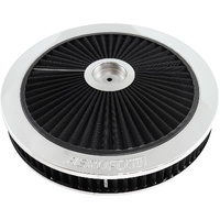 Aeroflow 14" x 2-1/8" Full Flow Air Filter Assembly, Chrome - 1-1/8" Drop Base. Washable Cotton Element. Fits 5-1/8" Neck