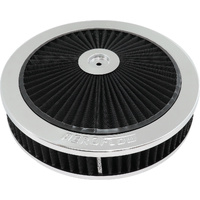 Aeroflow Chrome Full Flow Air Filter Assembly - 11" x 2-1/8", 5-1/8" neck, Flat Base with black washable cotton element