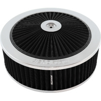 Aeroflow Chrome Full Flow Air Filter Assembly - 11" x 3-1/2", 5-1/8" neck, Flat Base with black washable cotton element