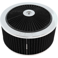 Aeroflow Chrome Full Flow Air Filter Assembly - 11" x 5", 5-1/8" neck, Flat Base with black washable cotton element
