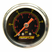 Aeroflow 1-1/2" 0-100 Psi Pressure Fuel Oil Gauge Black Face Orange Pointer AF30-2005