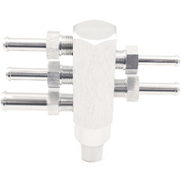 Aeroflow 3/8" NPT Aluminium Vacuum Tree - Silver Finish - 1 x 3/16", 3 x 1/4", 1 x 3/8" Barbs Included