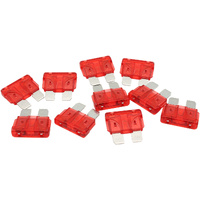Aeroflow 10 AMP Standard Blade Fuses â€“ 10 Pack - Red Body Colour