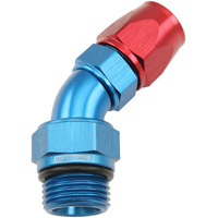 Aeroflow ORB Taper Swivel 45° Hose End -8 ORB to -6AN - Blue/Red Finish. Suit 200 & 250 Series Hose