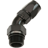 Aeroflow ORB Taper Swivel 45° Hose End -8 ORB to -6AN - Black Finish. Suit 200 & 250 Series Hose