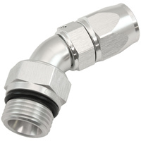 Aeroflow ORB Taper Swivel 45° Hose End -8 ORB to -6AN - Silver Finish. Suit 200 & 250 Series Hose
