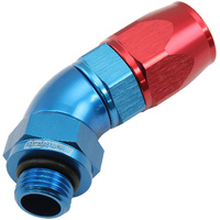 Aeroflow ORB Taper Swivel 45° Hose End -6 ORB to -6AN - Blue/Red Finish. Suit 200 & 250 Series Hose