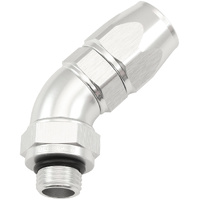 Aeroflow ORB Taper Swivel 45° Hose End -6 ORB to -6AN - Silver Finish. Suit 200 & 250 Series Hose