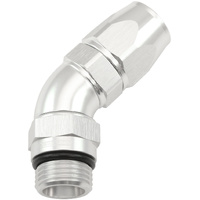 Aeroflow ORB Taper Swivel 45° Hose End -8 ORB to -8AN - Silver Finish. Suit 200 & 250 Series Hose