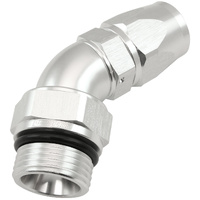 Aeroflow ORB Taper Swivel 45° Hose End -12 ORB to -10AN - Silver Finish. Suit 200 & 250 Series Hose