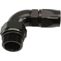 Aeroflow 90° ORB Male Swivel PTFE (Teflon®) Hose End -6 ORB to -8AN - Black Finish
