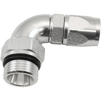 Aeroflow 90° ORB Male Swivel PTFE (Teflon®) Hose End -6 ORB to -8AN - Silver Finish